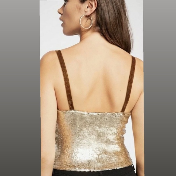 NWT Free People River of Stars Gold Sequin Top - Picture 3 of 7
